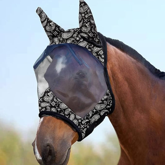 Harrison Howard LumiVista Horse Fly Mask Standard with Ears UV Protection for Horse Paisley Wave M Cob