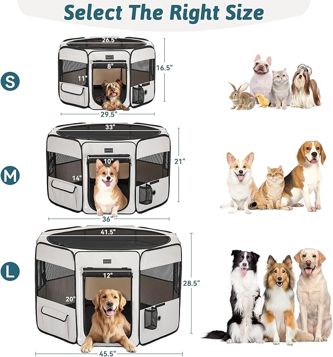 PETSFIT 29" Puppy Playpen with Removable Waterproof Mat & Zippered Roof | RV, Camping, Travel Dog Pen | Indoor/Outdoor Whelping & Cat Observation Space(29.5"x29.5"x16.5"H)