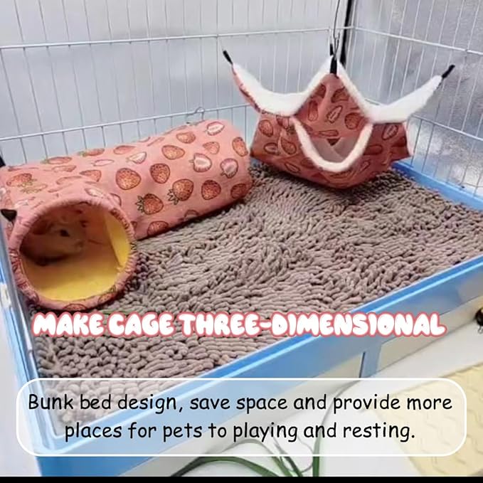 LYART Guinea Pig Rat Ferret Hammock & Warm Bed - Small Pet Hideout Tunnel Cave Hanging Bunkbed - Sugar Glider Squirrel (1.Hammock & Corner Tunnel)