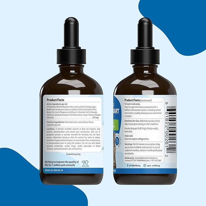 Pet Wellbeing Young at Heart for Cats - Heart Health, Circulatory & Cardiovascular System, Hawthorn, Motherwort, Schisandra - Veterinarian-Formulated Herbal Supplement 4 oz (118 ml)