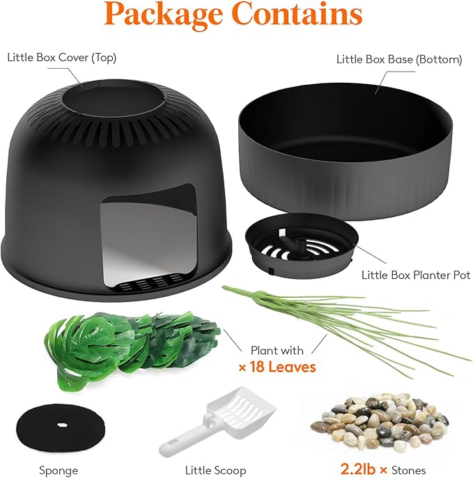 Lifewit Litter Box Cat with Faux Plant & Scoop, Hidden Enclosure Litter Tray with Odor Control & Carbon Filter in Living Room, Bedroom, Corner, Black
