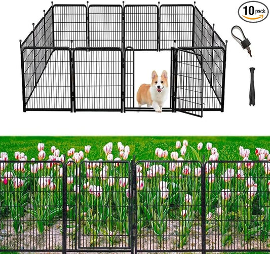 Garden Fencing 36 inch High, 10 Panels Total 22.1 Ft(L) Dog Fence Outdoor for Yard, Gate 21 inches Wide with Low Sills. Animal Barrier Fence, Fencing for Garden Beds, Rabbit Fences