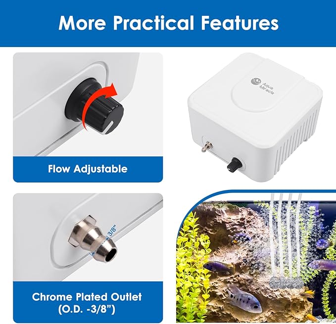 AquaMiracle All-in-One Koi Pond Aerator for Outdoor Ponds up to 3000 Gallons, Pond Air Pump Pond Aeration System with 4-Outlet Manifold Airline Tubing Air Stones Check Valves