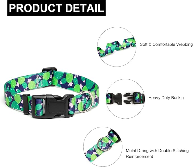 Mercano Adjustable Dog Collar - Special Design Patterns, Soft Nylon Comfortable Durable Pet Collar for Small Medium Large Dogs (XS, Cactus)