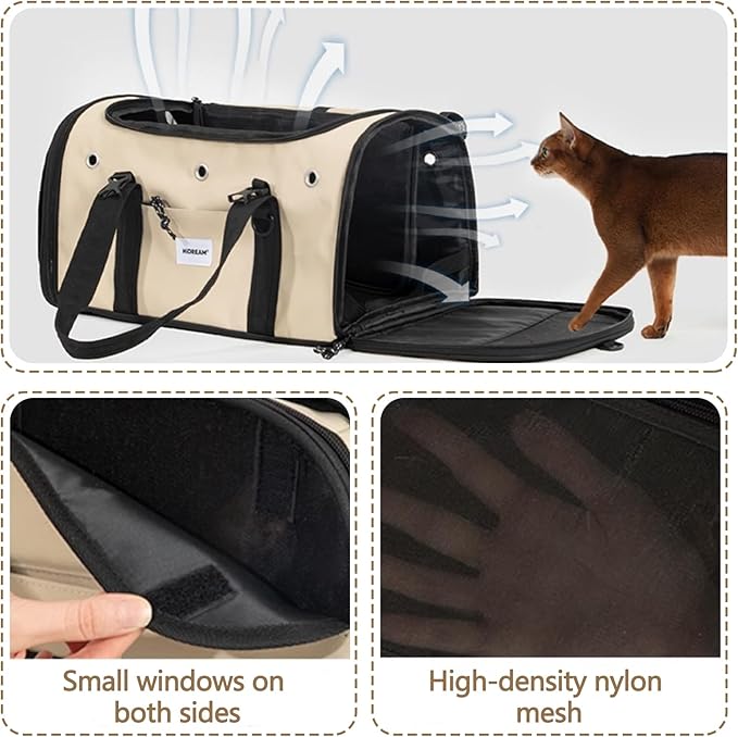 Pet Carrier Bag, Foldable Cat Bag Airline Approved, Soft-Sided Cat Travel Bag, Washable Dog Carrier Privacy Protection for Home Outdoor Travel(M, Brown)
