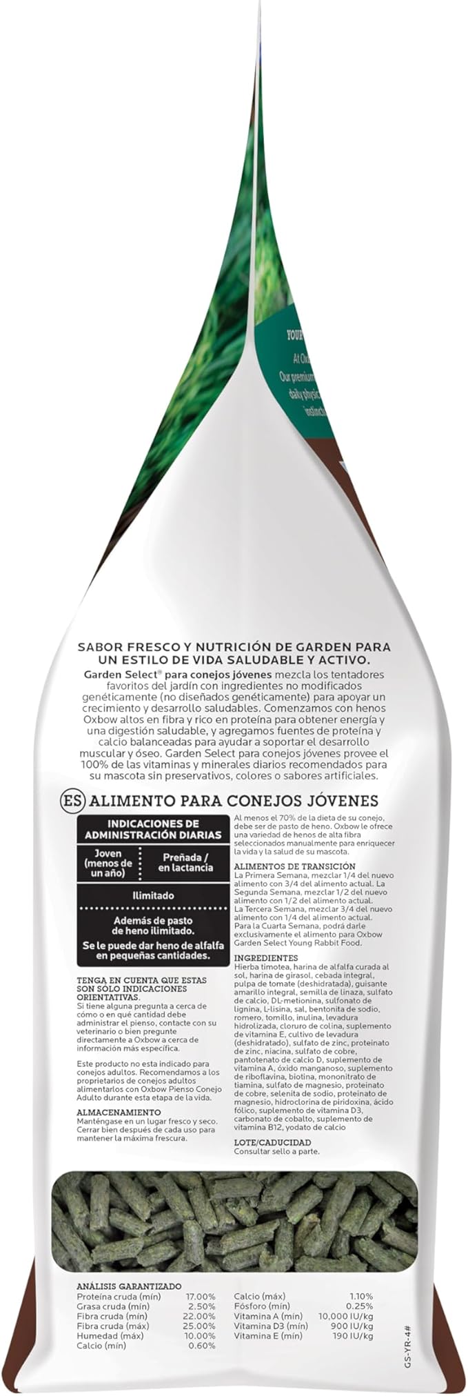 Oxbow Garden Select Rabbit Food, Young, Made Alfalfa for Rabbit, Bunny Food Pellets, Non-GMO, No Soy or Wheat, Small Animal Pet Products, Made in USA, High Fiber, 4 lb. Bag