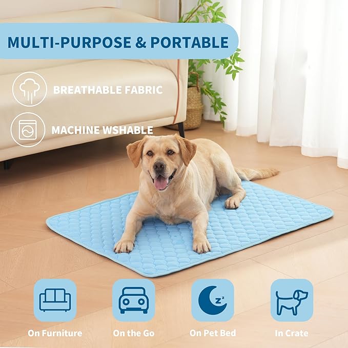 Dog Cooling Mat, No Need to Freeze Or Refrigerate This Cool Pet Pad Cat Mats- Keep Your Pet Cool, Machine Washable. (59" x 39" (XXL), Blue)