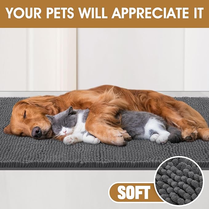 IM HOME Extra Large 71" x 25" Grey Dog Door Mats for Muddy Paws, Chenille Absorbent Dog Mat, Non Slip Heavy Mud Mat for Dogs, Soft Pet Bed Mat for Entryway, Mud Paws, Inside Floor