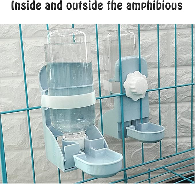 HERCOCCI PET Feeder and Water Bottle Set, Large Blue (500ml), Durable Hay Food Bin Feeder, Food Bowl, Gravity-Fed Water Dispenser for Rabbit, Guinea Pig, Chinchilla