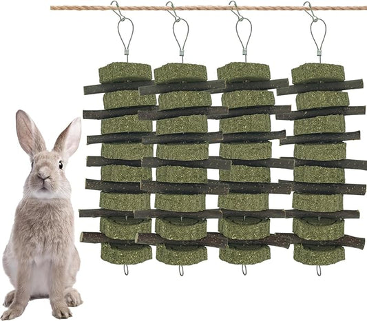 Rabbit Chew Toys for Teeth Grinding Bunny Treats 100% Natural Wood Timothy Grass Treats for Guinea Pigs Chinchillas Hamsters 4pcs