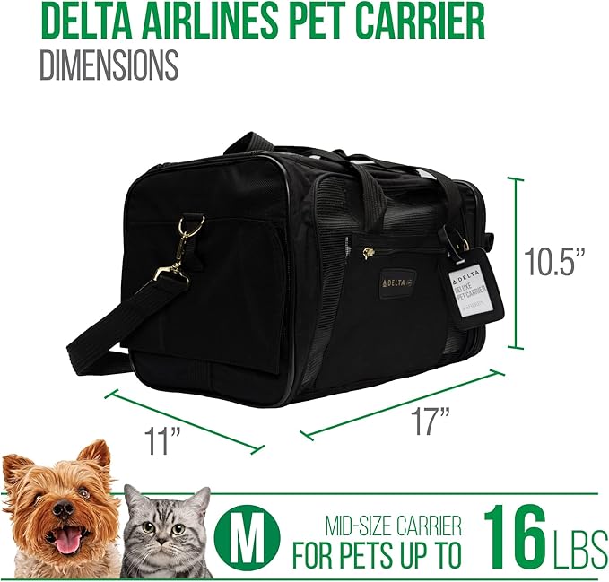 Sherpa Delta Airlines Travel Pet Carrier, Airline Approved & Guaranteed On Board - Black, Medium