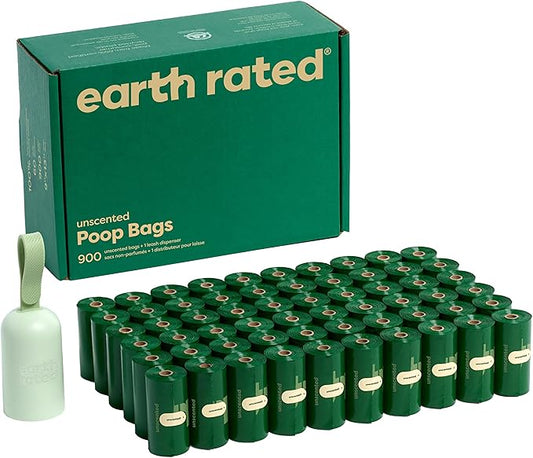 Earth Rated Dog Poop Bag Holder, Durable and Guaranteed Leakproof, Unscented, 1 Dispenser and 900 Bags