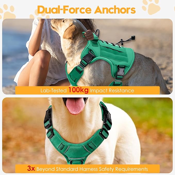 Heavy-Duty Tactical Dog Harness for Large Dogs, No Pull Adjustable Reflective Pet Vest with Molle System, K9 Military-Grade Control for Service Training, Outdoor & 10+ Breeds, Turquoise, Large