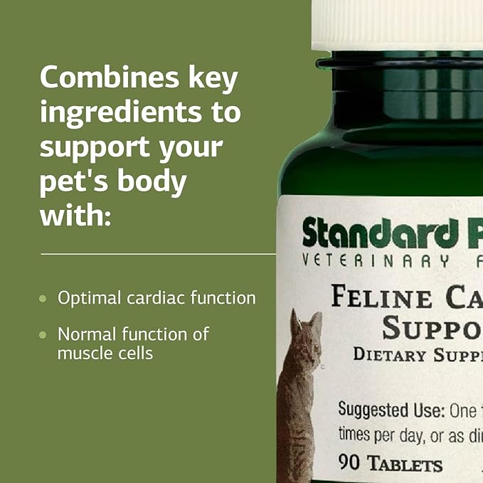 Standard Process Inc. Feline Cardiac Support - Cardiovascular System Supplement for Felines - Dietary Cat Supplement to Support Heart Health & Function - Nutritional Tablet Supplement - 90 Tablets