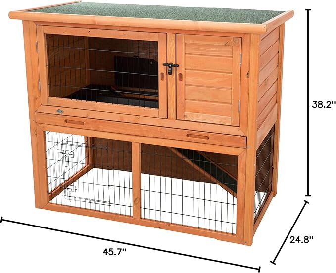 TRIXIE natura Outdoor Rabbit Hutch with Run - 2-Story Rabbit Cage with Non-Slip Ramp - Large Elevated Small Animal House with Secure Playpen, Hinged Roof & Pull-Out Tray - in Brown
