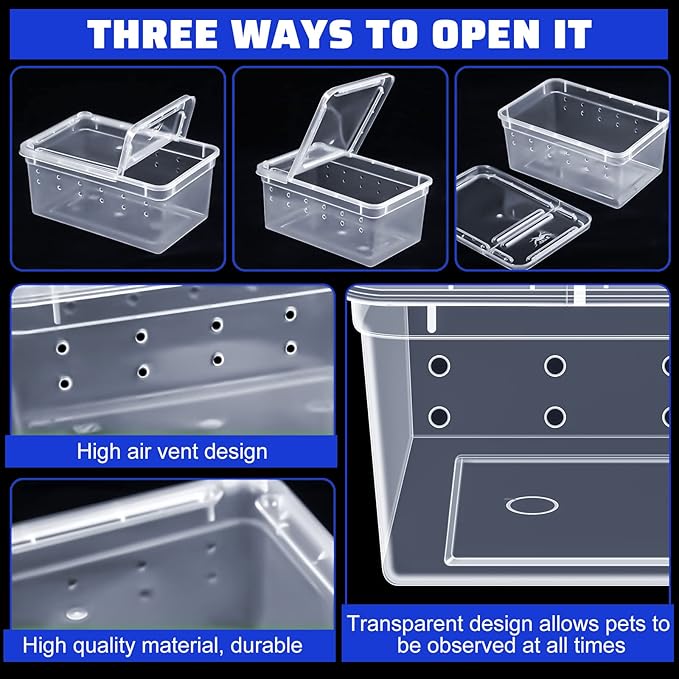 Irenare 8 Pcs Reptile Breeding Breeding Box Plastic Spider Terrarium Tarantula Feeding Box for Bearded Dragon Lizard Spider Gecko Scorpion(Vent Holes,5.9 x 3.9 x 2.5 Inch)