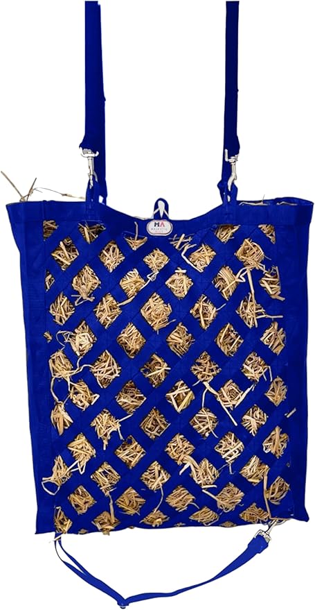 Majestic Ally Premium Nylon Hay Bag for Horses and Livestock, Simulates Grazing, Slow Feeding, Heavy-Duty PP Webbing,Quick-Adjust Straps, Small Hole for Digestion, Multiple Colors (Royal Blue)