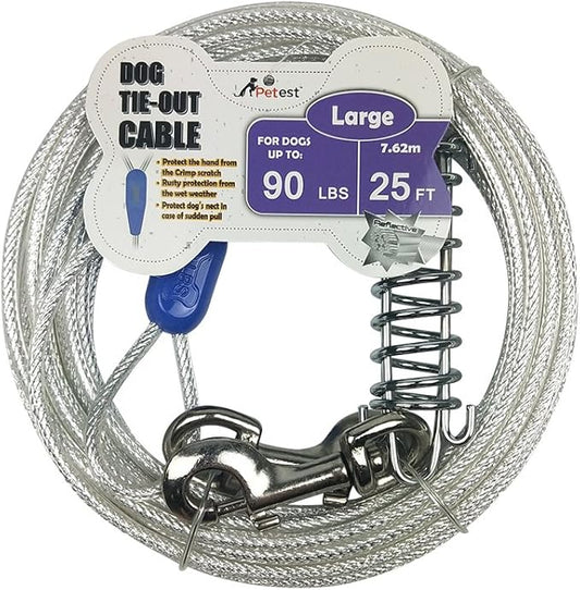 Petest 25ft Reflective Tie-Out Cable with Buffer Spring for Large Dogs Up to 90 Pounds