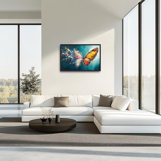 Extra Large Framed Abstract Butterfly Wall Art,Colorful Graffiti Wall Decor,Splashing Wings Pictures for Living Room,Canvas Print Painting Modern Artwork Bedroom Office Bathroom Home Decor 36L x24W