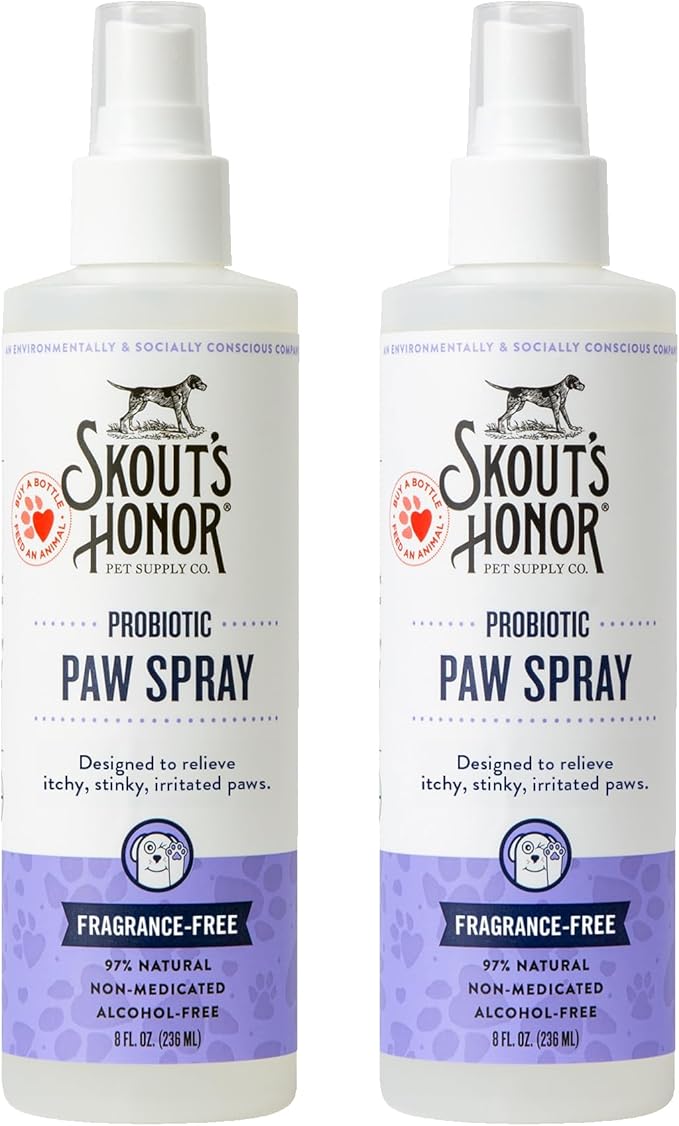 Skout's Honor Probiotic Paw Spray for Dogs - Microbiome-Friendly Certified - Alcohol-Free, Fragrance-Free & Non-Medicated - Supports Healthy Skin & Relieves Itchy, Stinky Paws, 8 oz, 2-Pack