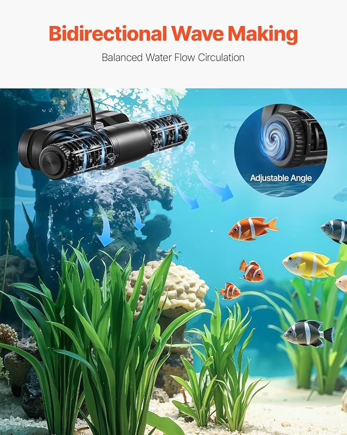 VEVOR Aquarium Wave Maker, 15W, 1428 GPH Adjustable Cross Flow Pump with Controller, Magnetic DC 24V Aquarium Powerhead, Strong Magnetic Base, 360° Rotating Wavemaker, for Saltwater Marine Freshwater