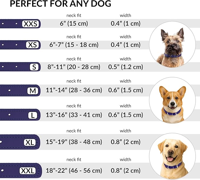 CollarDirect Rolled Leather Dog Collar, Soft Padded Round Puppy Collar, Handmade Genuine Leather Collar Dog Small Large Cat Collars 13 Colors (15-19 Inch, Purple Textured)