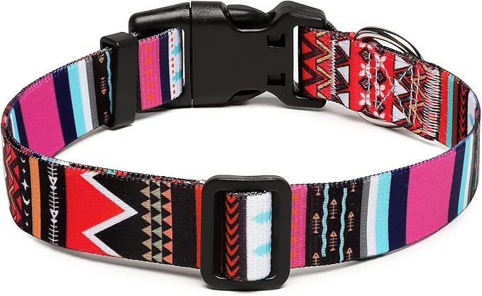 Mercano Adjustable Dog Collar - Special Design Patterns, Soft Nylon Comfortable Durable Pet Collar for Small Medium Large Dogs (S, Tribal Pink)