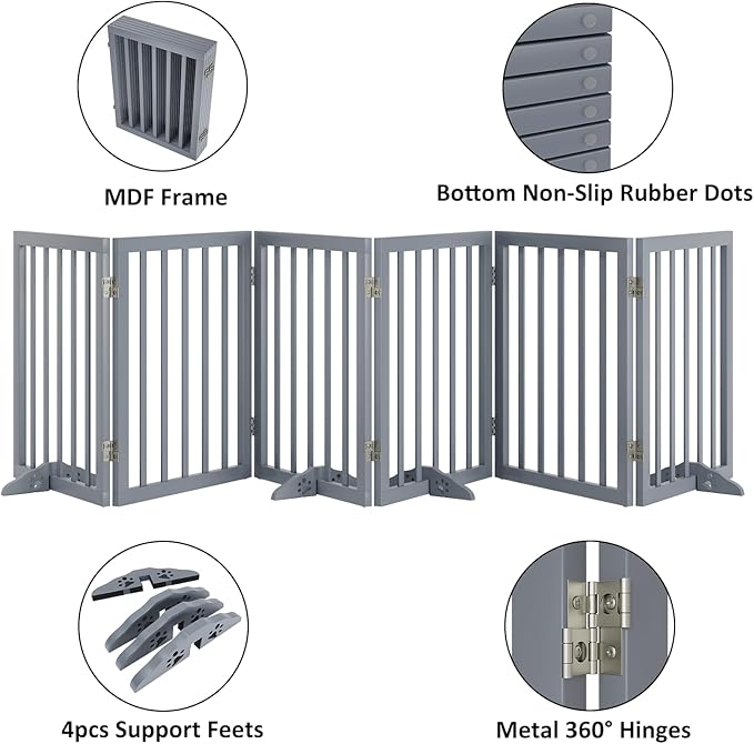 Dog Gate for Stairs 37-110" Wide, Fully Assembled Foldable Dog Gates for Doorways House, Freestanding Pet Gates for Dogs, Doogie Puppy Fence Gate