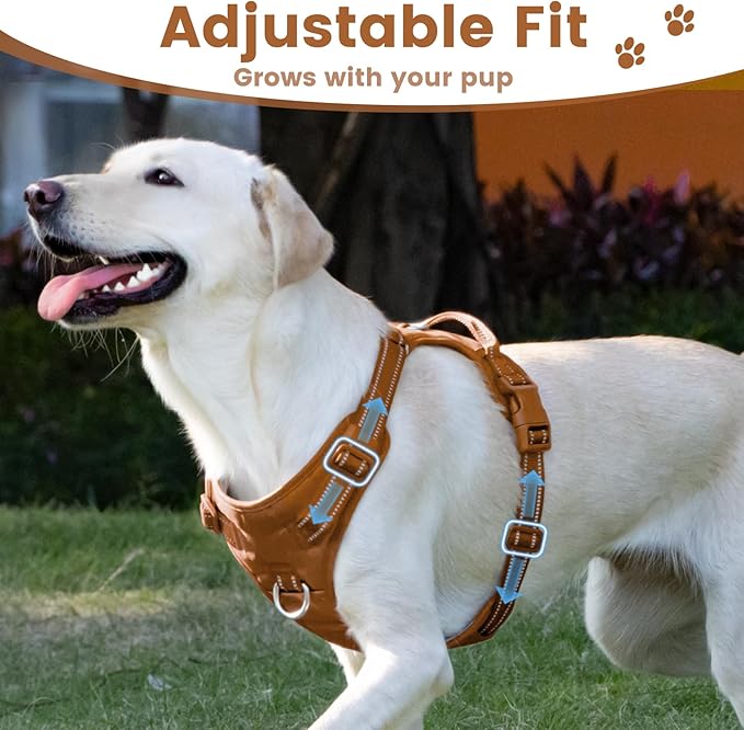 No Pull Dog Harness, Reflective Puppy Vest for Small Medium Large Sized Dog(Carmel Brown,L)