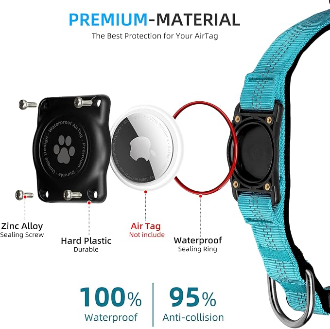 Reflective Air Tag Dog Collar - 100% Waterproof Dog Collar AirTag Holder | Extra-Durable, Soft Padded AirTag Dog Collars for Small Medium Large Dogs