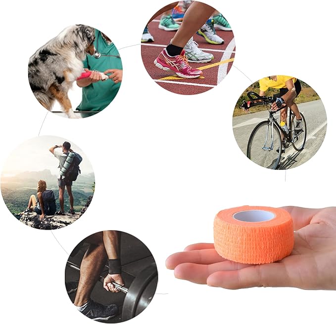 9 Pack 1" x 5 Yards Self Adhesive Bandage Wrap Self Stick Wrap for Ankle, Wrist, Finger, Sports, Breathable Cohesive Vet Tape for Pets (Light Orange)