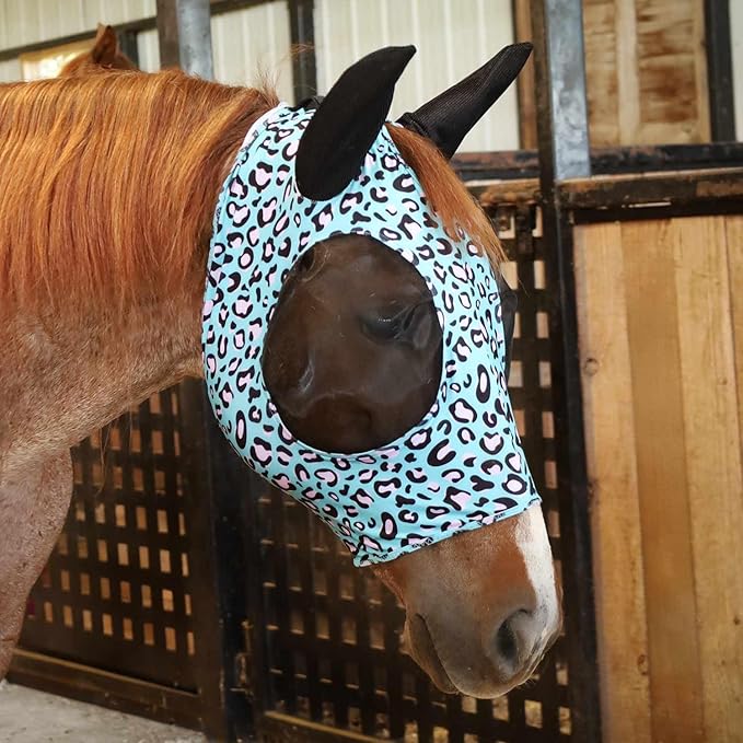 Jeffers Expression Lycra Horse Fly Mask – Full Size, Party Cheetah – Lightweight Stretch Horse Mask with Mesh Eyes & Ears, Breathable Lycra Mask for Horses, Equine Summer Apparel & Gear