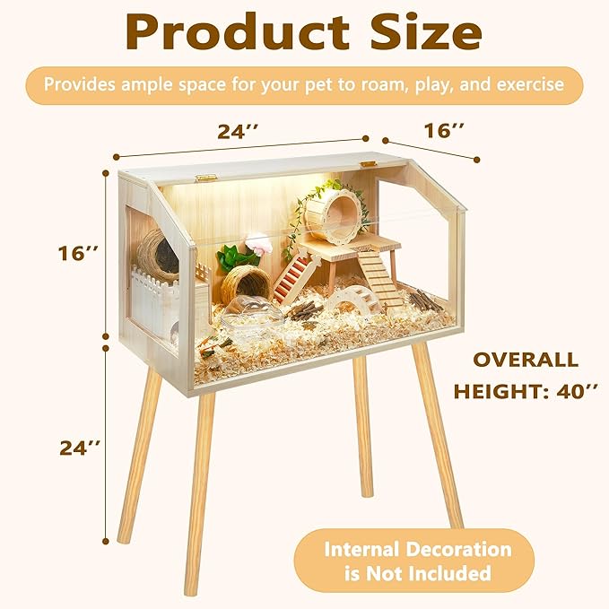 Hamster Cage with Legs, Guinea Pig Cages Chew Proof, Hamster House, Hamster Cages and Habitats, 24" L x 16" W x 40" H
