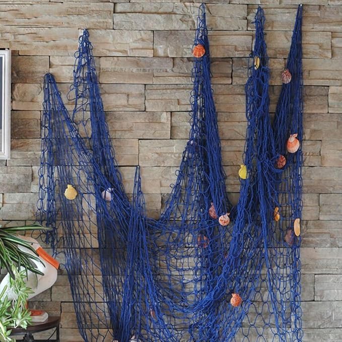 Rosoz Nautical Decorative Fishing Net, Sea Theme Fish Net Decor for Party/Wall Decoration Background,Blue,79inch x 59inch