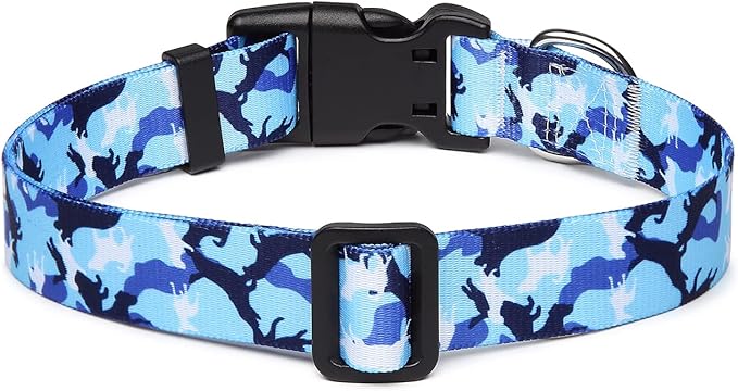 Mercano Adjustable Dog Collar - Special Design Patterns, Soft Nylon Comfortable Durable Pet Collar for Small Medium Large Dogs (XS, Dog Camouflage Blue)