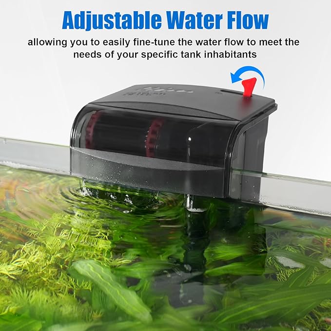 AQQA Aquarium Filter 5-20 Gallon Fish Tank Filters with Bio-Wheel Power, Hang On Back Aquarium Filter, Adjustable Flow Hob Filter, Quiet Efficient and Silent Operation (5W 80GPH)