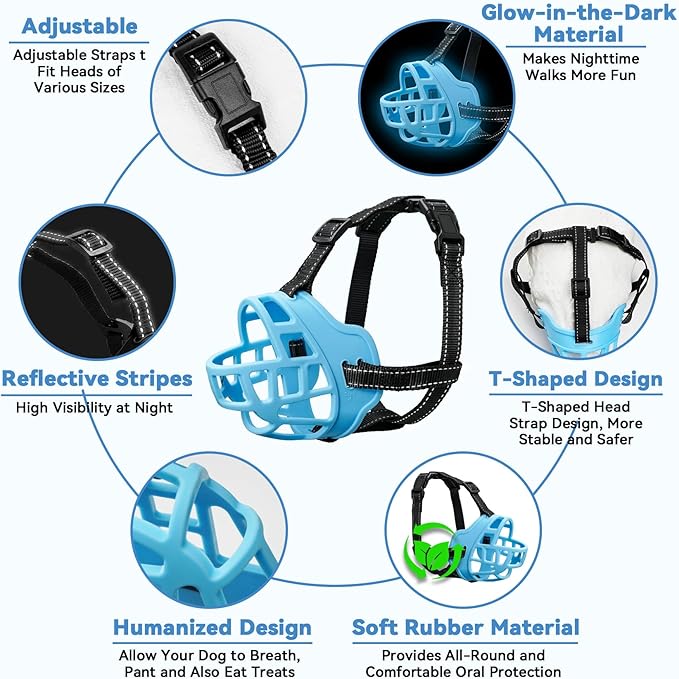 Dog Muzzle for Large Dogs, Breathable Basket Muzzles for Small, Medium and X-Large Aggressive Dog, Allows Panting Drinking, Suitable for Grooming Trimming Training (3, Luminous Blue)