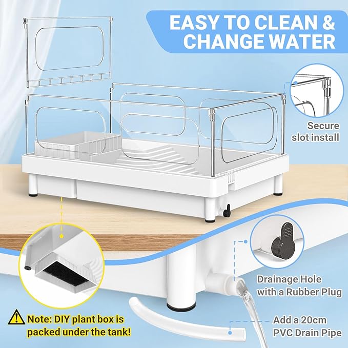 Small Turtle Tank with Filter, Acrylic Turtle Tank Starter Kit, Reptile Habitat and Terrarium with Multi-Functional Areas for Tortoise,Crab,Crayfish,Small Reptile. (Tank+Filter)