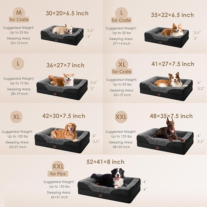 EHEYCIGA Memory Foam Dog Bed for Medium Size, Orthopedic Dog Sofa with Sides and Waterproof Liner, Washable Bolster Pet Bed Couch with Removable Cover, 30x20x6.5 Inch, Grey/Black