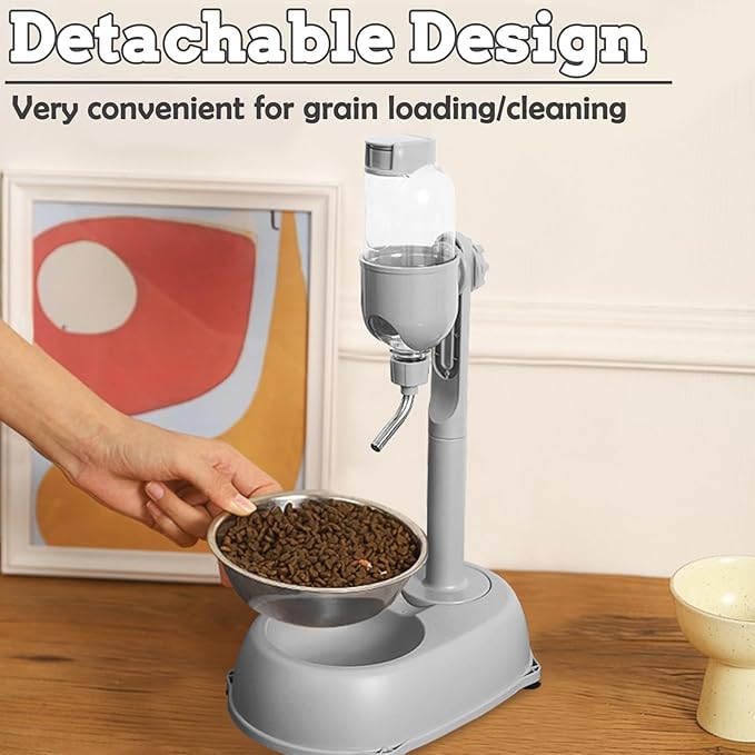 Fhiny Dog Water Feeder Bottle with Stand, Dispenser Automatic Water Food Bowl for Cage Leak-Proof No-Drip Adjustable Raised Pet Slow Water Bottle Dog Kennel Durable Drinker Container