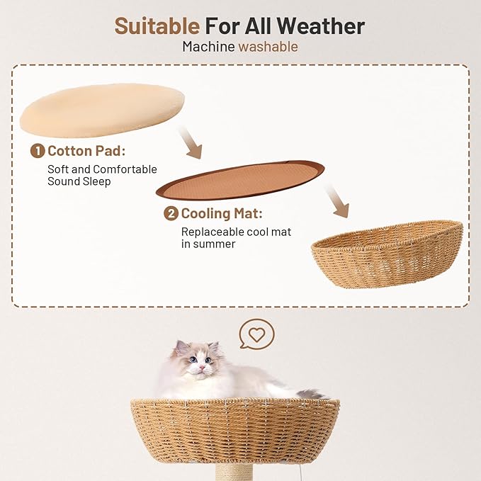 Heavy Duty Cat Tree with Scratching Post,Capsule,Basket,and Bed Modern Tall Cat Condo for Indoor Large