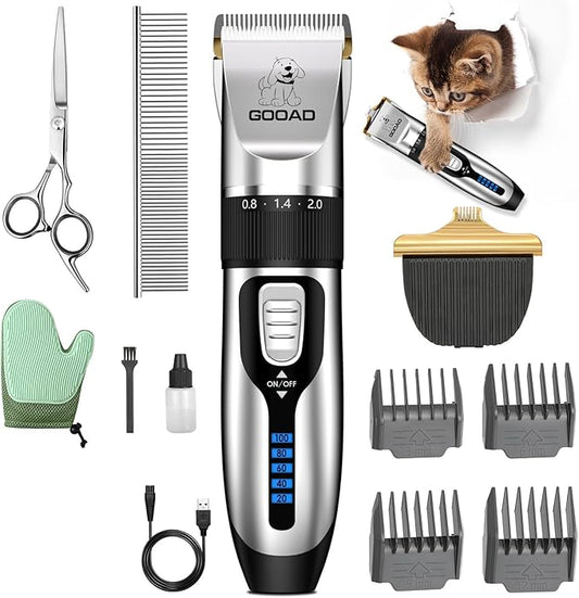 Goood Cat Clippers for Matted Hair - Cordless Cat Shaver, Low Noise Paw Trimmer, Quiet Pet Hair Clippers (Silver)