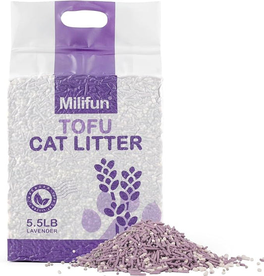 Tofu Cat Litter, Dust-Free Kitty Litter, Fast Drying, Ultra Absorbent Clumping Cat Pellets, Lavender Odor Control, Less Scattering, Dust-Free Mixed Tofu.