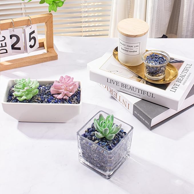 0.88 Lb Lapis Lazuli Crushed Stones Aquarium Gravel Rocks Bulk, Natural Healing Reiki Crystals Stones Chips Polished Tumbled Quartz Rock for Garden|Vase Filler|Fish Turtle Tank Decorations