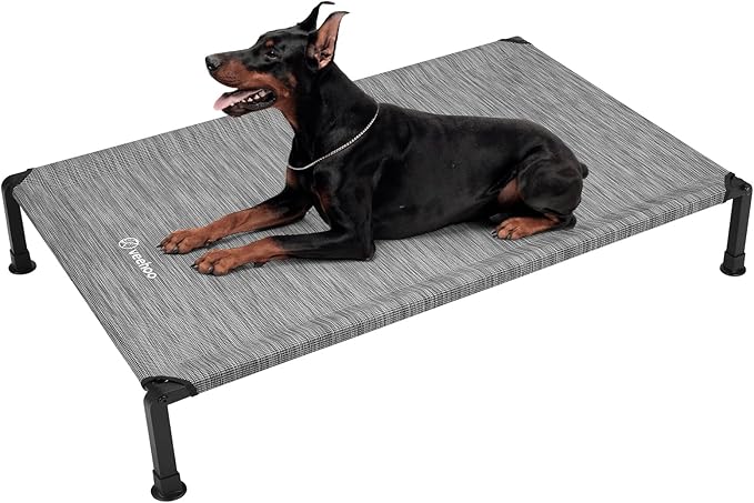 Veehoo Heavy Duty Elevated Dog Bed - Raised Dog Cot with Washable & Breathable Teslin Mesh, Non-Slip Silicon Feet, Cooling, Indoor/Outdoor, 47" x 29", Black Silver