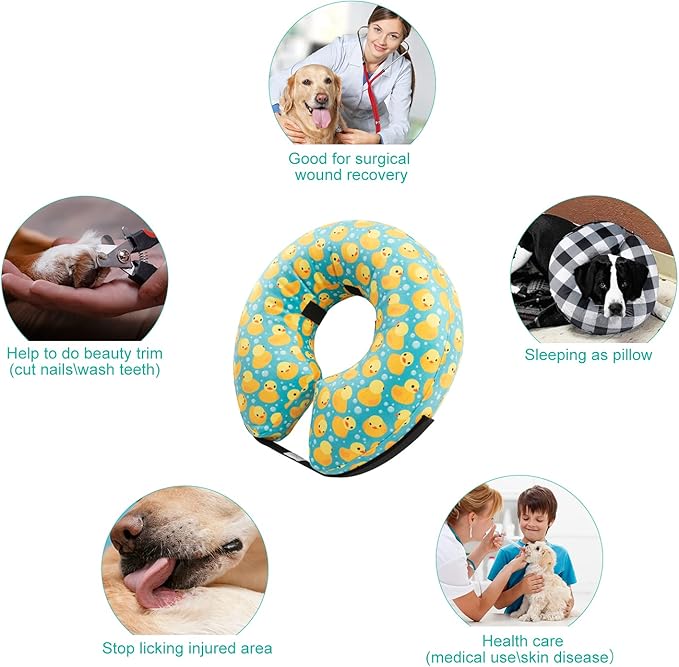 CuteBone Inflatable Dog Neck Donut with Removable Soft Fleece Covers for Small/Medium/Large Dogs and Cats After Surgery GWB04XL