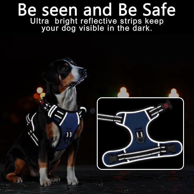 Timos Dog Harness, No Pull Dog Harness 3 Snap Buckles Adjustable Reflective No Choke Pet Vest for Small Dog with Soft Padded Control Training Handle for Outdoor Training,Lock Blue, S