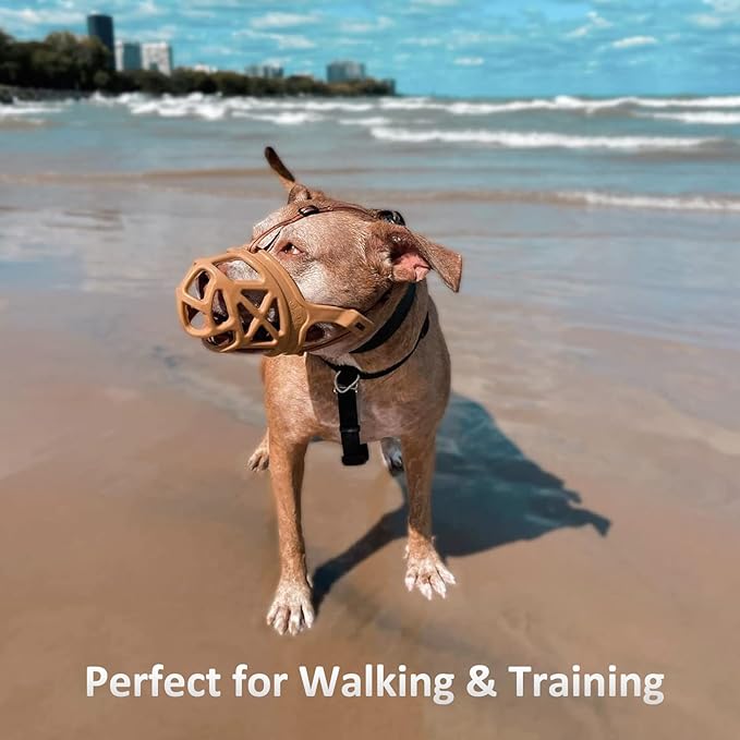 BARKLESS Dog Muzzle, Basket Muzzle for Biting, Chewing and Scavenging, Humane Cage Mouth Cover, Perfect for Grooming and Training Large Aggressive Reactive Dogs (XL, Brown)