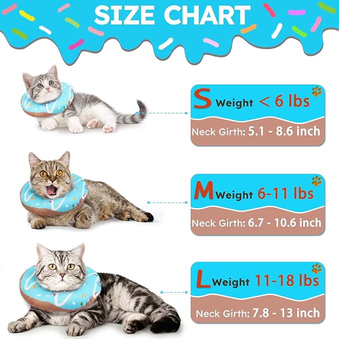 Cat Cone Collar Soft, Waterproof Cat Recovery Collars Spay Cones to Stop Licking Cute Donut E Collar After Surgery Anti-Lick Wound Healing Safety Elizabethan Collar for Kittens (Donut Blue, Small)