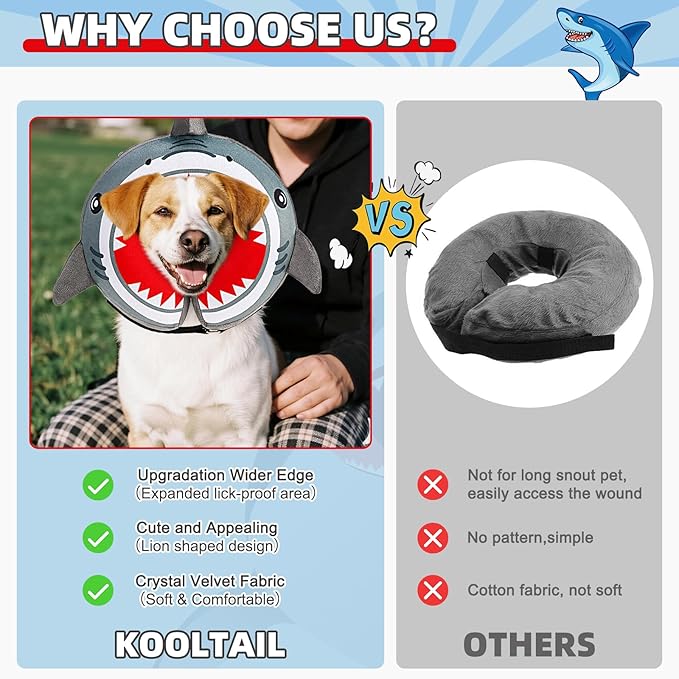 KOOLTAIL Dog Cone Collar Alternative After Surgery, Soft Inflatable Dog Neck Cone for Medium Large Dogs, Adjustable Pet Donut Recovery E Collar with Enhanced Anti-Licking Does Not Impede Vision M